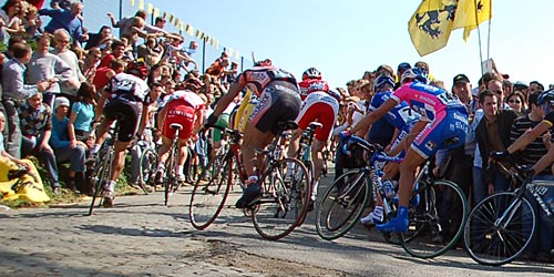 Ronde van Vlaanderen 2007: v.l.n.r. Kroon, Moreni, Leukemans, Rast, Rosseler, Ballan, Gusev